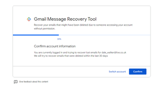 A screenshot of the email recovery web page provided by Gmail showing a step by step guide on how to recover a deleted email