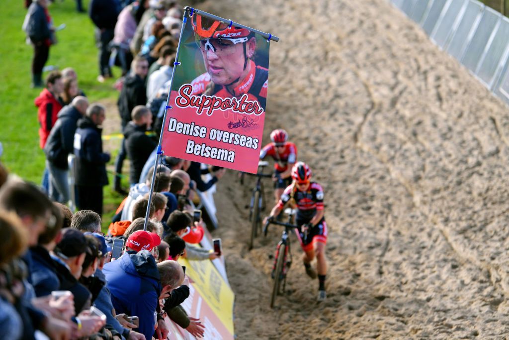 RUDDERVOORDE BELGIUM OCTOBER 23 Detailed view of a poster cheering on the rider Denise Betsema of The Netherlands and Team Pauwels Sauzen Bingoal competes during the 35th Superprestige Ruddervoorde 2021 Womens Elite CX Superprestige2022 SPRuddervoorde on October 23 2021 in Ruddervoorde Belgium Photo by Luc ClaessenGetty Images