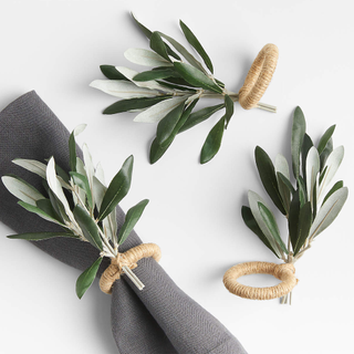 3 Crate and Barrel olive branch natural napkin rings