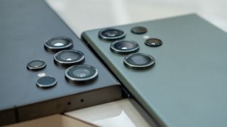 Comparing the camera lens bumps on the Samsung Galaxy S23 Ultra vs S24 Ultra