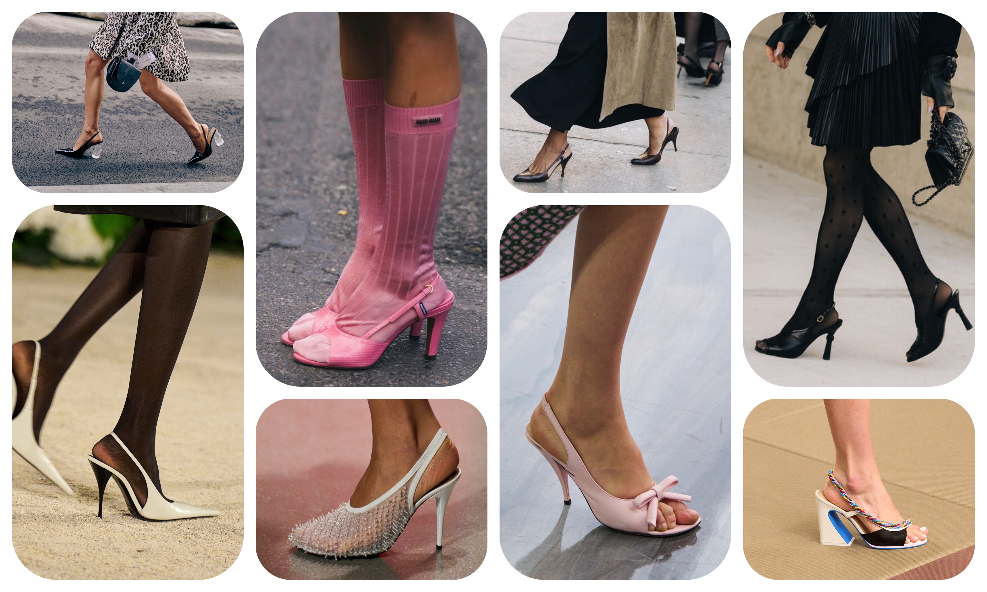 white, black, and pink slingback heels at New York and Paris Fashion Week, on Saint Laurent, Stella McCartney, Fendi, and Dior Spring 2026 runways