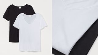 Two pack of black and white v-neck t-shirts