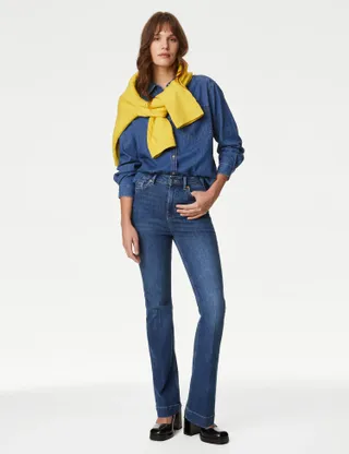 M&S Collection, High Waisted Crease Front Slim Flare Jeans