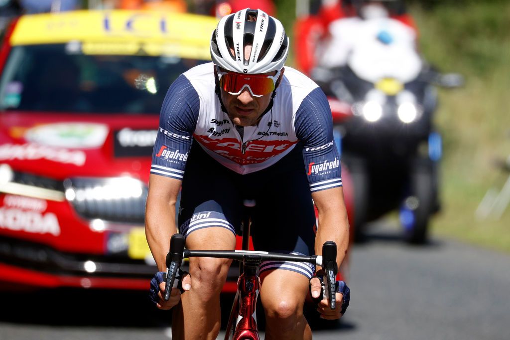 MRDEBRETAGNE GUERLDAN FRANCE JUNE 27 Edward Theuns of Belgium and Team Trek Segafredo in breakaway during the 108th Tour de France 2021 Stage 2 a 1835km stage from PerrosGuirec to MrdeBretagne Guerldan 293m LeTour TDF2021 on June 27 2021 in MrdeBretagne Guerldan France Photo by Chris GraythenGetty Images