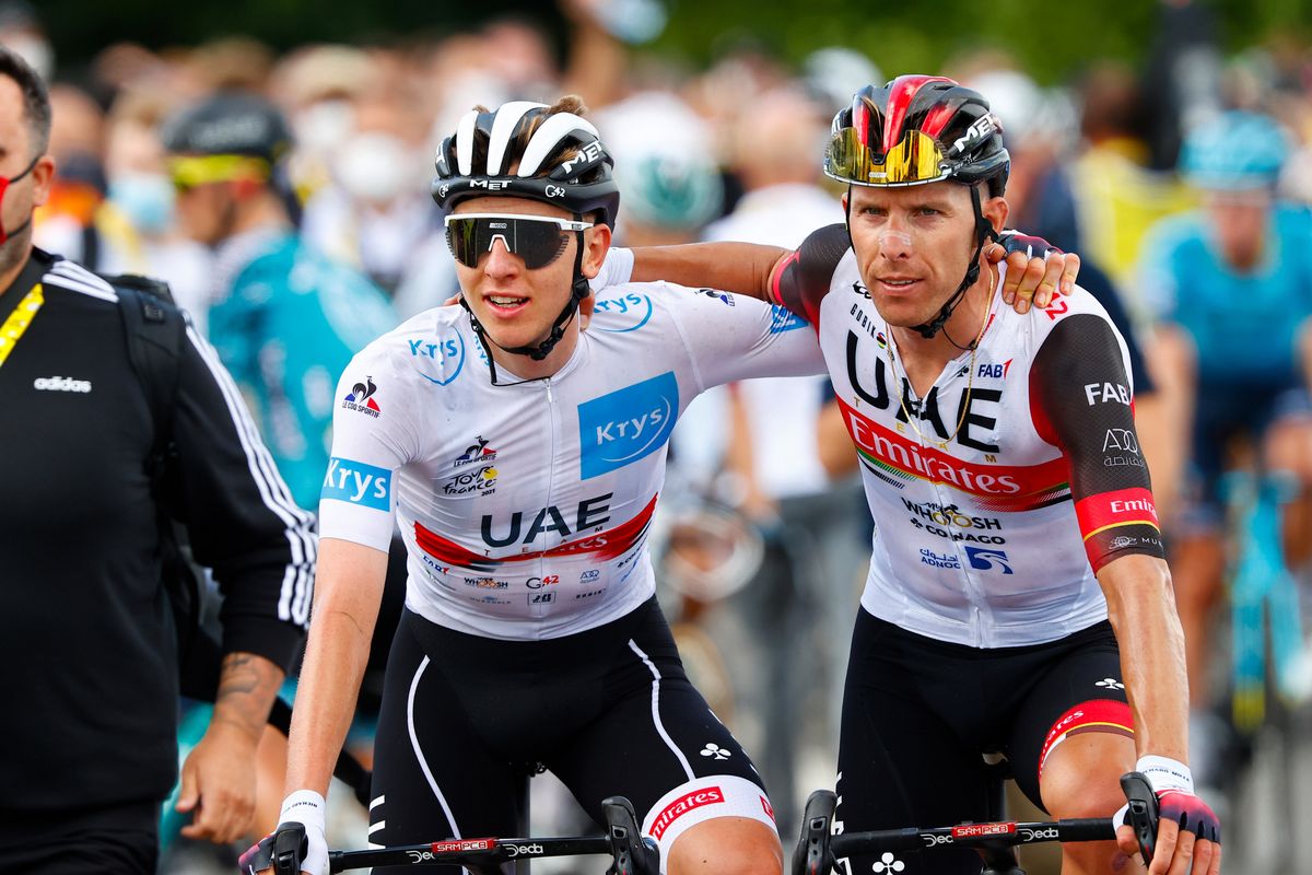 Tour de France 2021 108th Edition 2nd stage Perros Guirec Mur de Bretagne Guerledan 1835 km 27062021 Tadej Pogacar SLO UAE Team Emirates Rui Costa POR UAE Team Emirates photo Luca BettiniBettiniPhoto2021