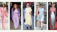 Comp image of celebrities wearing pastels, including Kate Middleton, Oprah Winfrey, Naomi Watts, Katie Holmes and Julianne Moore