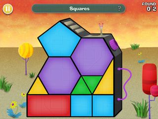 CyberChase Shape Quest! screenshot showing colorful 3D geometric figure.