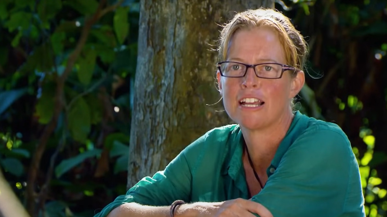 Chaos Kass sits in front of a tree and talks during a confessional on Survivor.