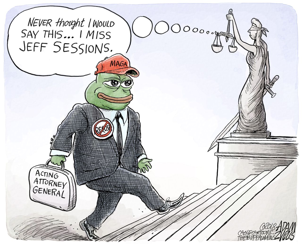 U.S. Matthew Whitaker acting Attorney General Jeff Sessions Lady Justice Pepe the Frog alt-right