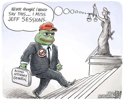 U.S. Matthew Whitaker acting Attorney General Jeff Sessions Lady Justice Pepe the Frog alt-right