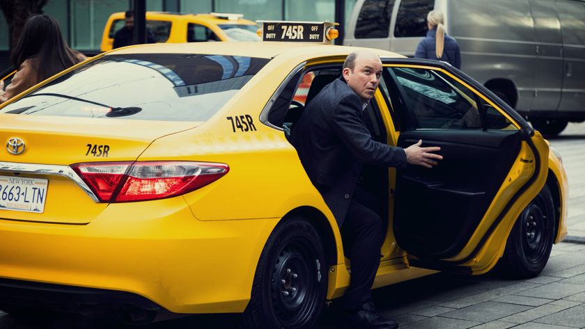 Dave Fishwick (Rory Kinnear) steps out of a NYC yellow cab in &quot;Bank of Dave 2: The Loan Ranger&quot;