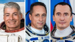 (From left) NASA astronaut Mark Vande Hei and Roscosmos cosmonauts Anton Shkaplerov and Pyotr Dubrov are returning to Earth in the Soyuz MS-19 crew ship.