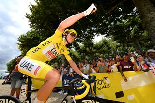 AGEN FRANCE JULY 12 Tadej Pogacar of Slovenia and UAE Team Emirates Yellow Leader Jersey prior to the 111th Tour de France 2024 Stage 13 a 1653km stage from Agen to Pau UCIWT on July 12 2024 in Agen France Photo by Tim de WaeleGetty Images