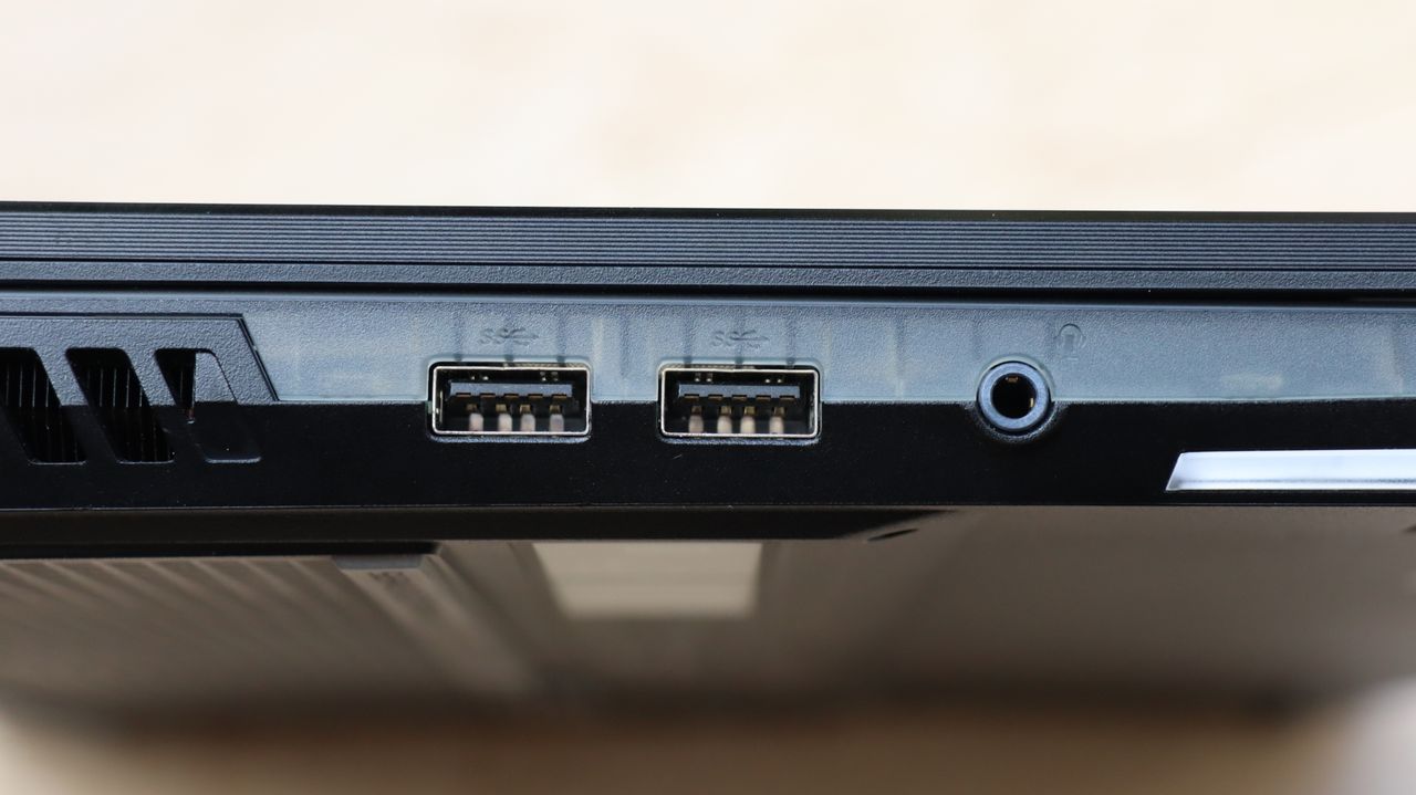 A photograph of the ASUS ROG Strix Scar 17's ports