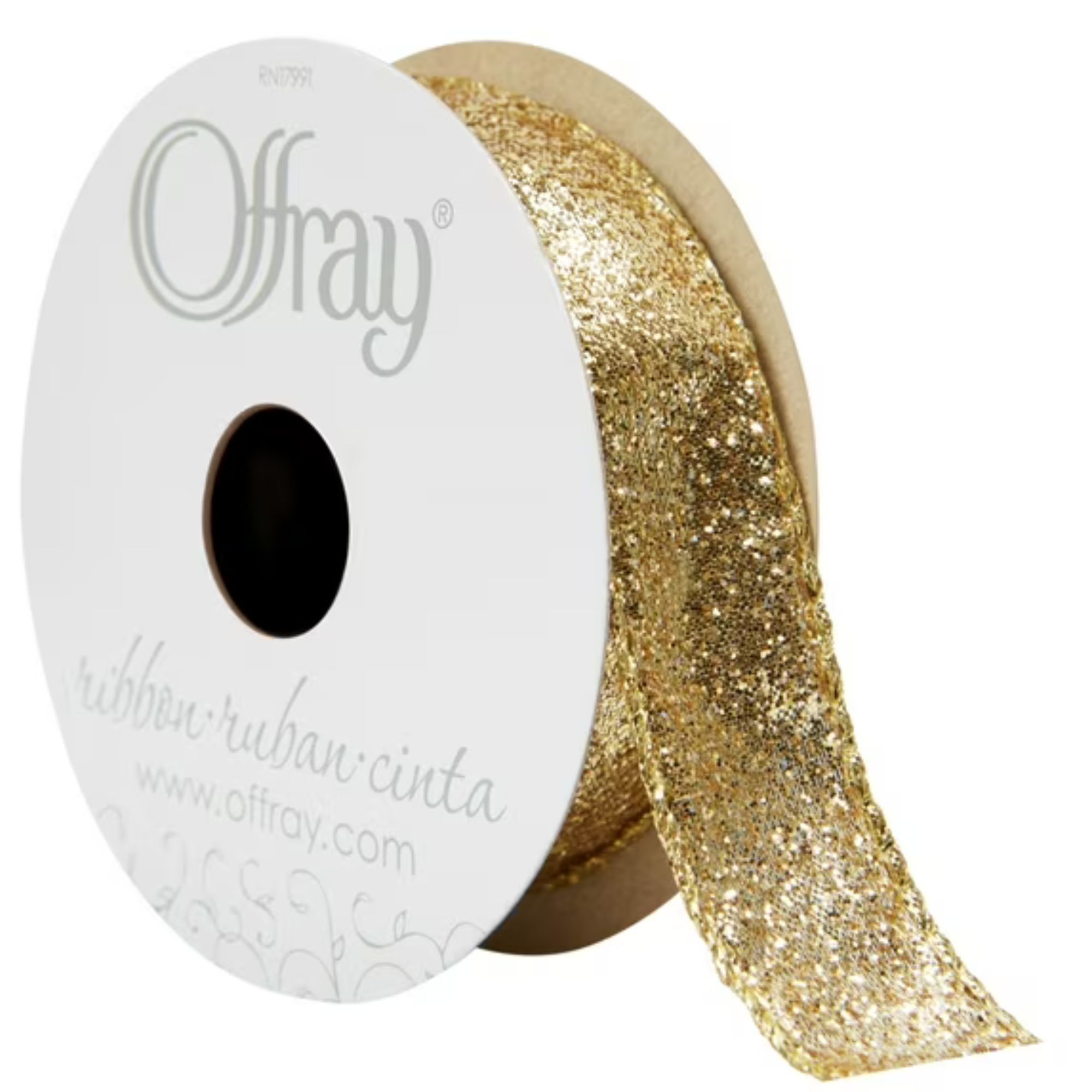 Offray Ribbon, Gold 7/8 inch Wired Edge Metallic Ribbon, 9 feet