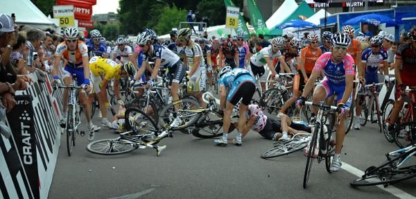 The pile of riders after the Tour de Suisse crash.