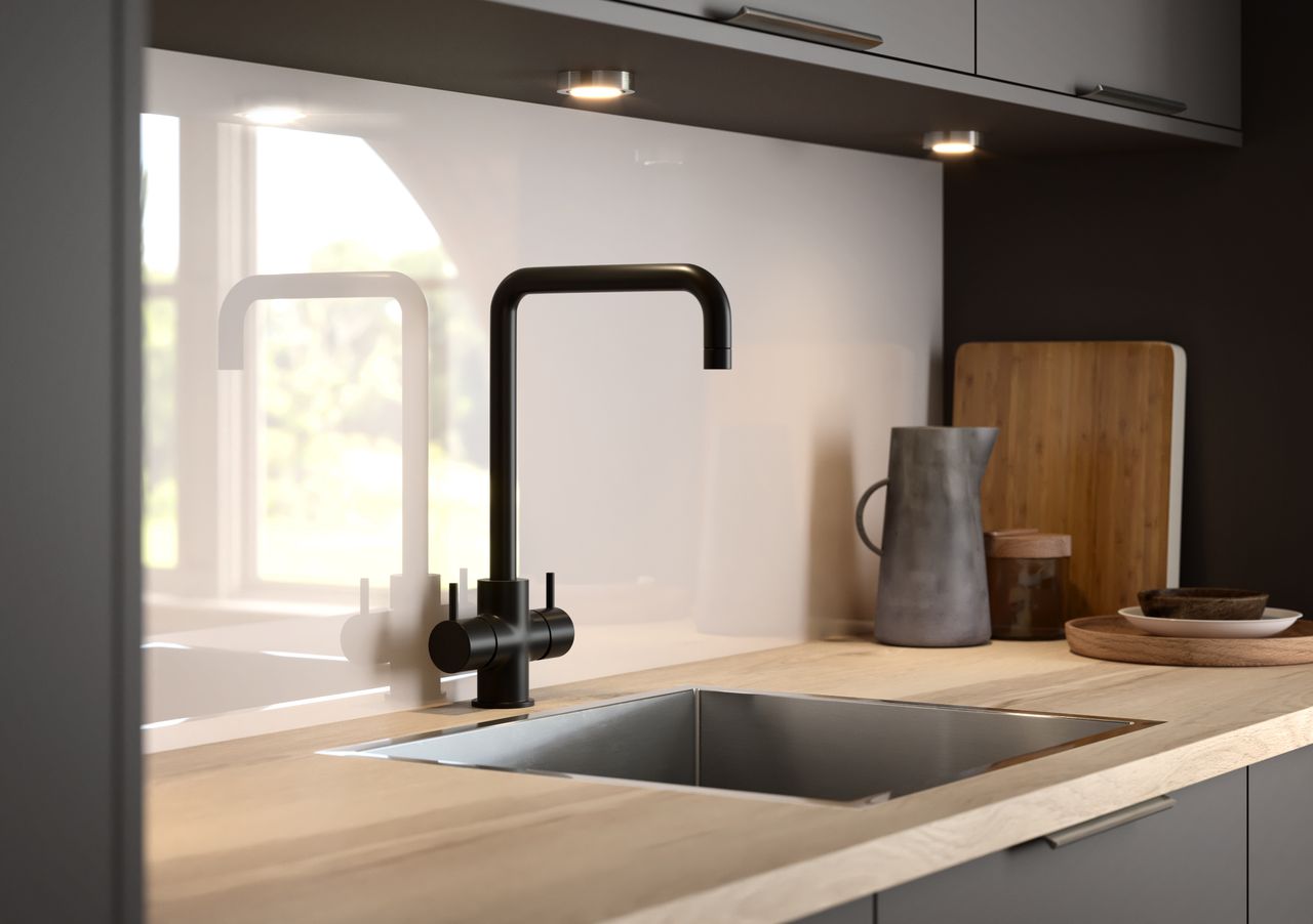 Black faucets and basins can help create an industrial look