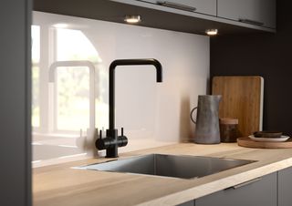Black taps and sinks can help to create an industrial look