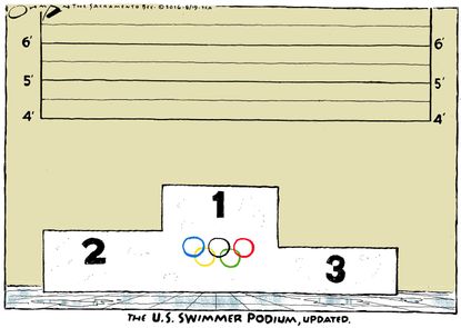 Editorial cartoon US updated swimmer podium