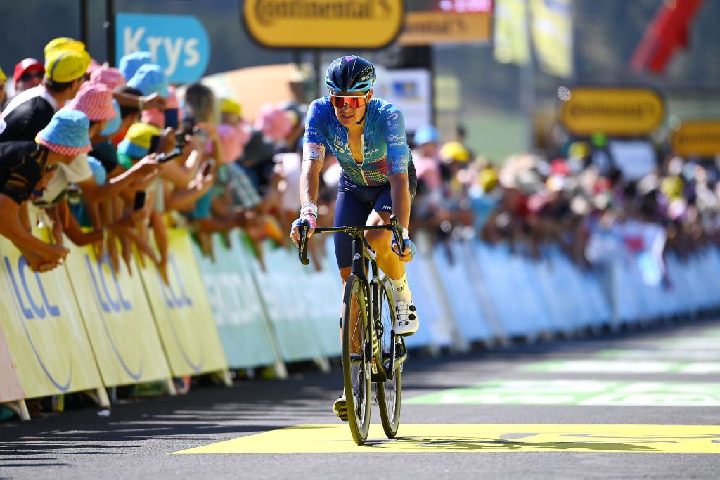 MENDE FRANCE JULY 16 Jakob Fuglsang of Denmark and Team Israel Premier Tech crosses the finishing line during the 109th Tour de France 2022 Stage 14 a 1925km stage from SaintEtienne to Mende 1009m TDF2022 WorldTour on July 16 2022 in Mende France Photo by Tim de WaeleGetty Images