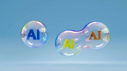 "AI" written in three different colors and fonts embedded in colorful bubbles.
