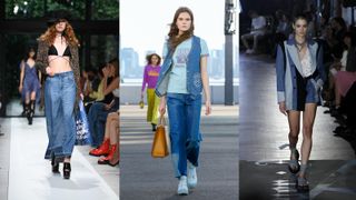models on the catwalk wearing denim trends 2022 patchwork denim