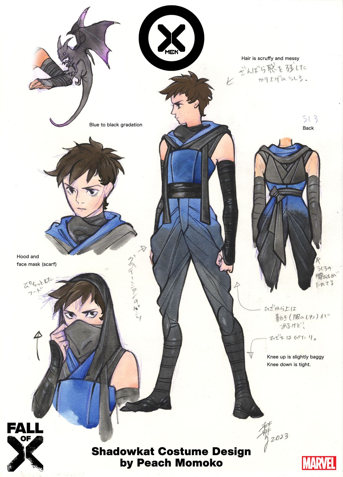 Costume designs by Peach Momoko for Shadowkat's new, ninja-inspired, look.