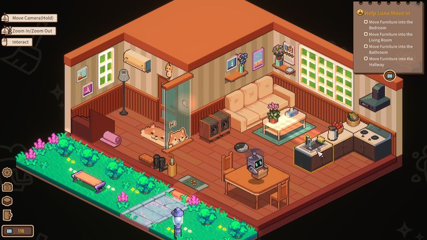 Whisper of the House screenshot of a living room with Shiba Inu decals