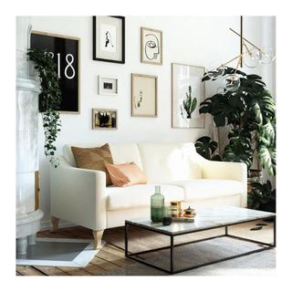 white sofa against gallery wall in living room