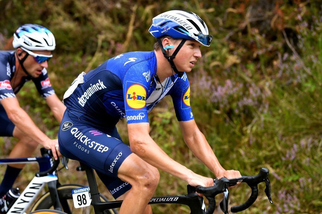 ALTU DEL GAMONITEIRU SPAIN SEPTEMBER 02 Mauri Vansevenant of Belgium and Team Deceuninck QuickStep competes during the 76th Tour of Spain 2021 Stage 18 a 1626km stage from Salas to Altu dEl Gamoniteiru 1770m lavuelta LaVuelta21 on September 02 2021 in Altu dEl Gamoniteiru Spain Photo by Tim de WaeleGetty Images