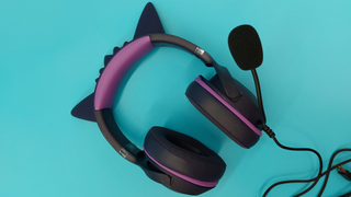 The Razer Kraken Kitty V2 - Gengar edition wired gaming headset is seen from various angles.