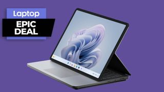Surface Laptop Studio 2 laptop against purple background