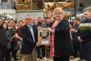 Dee Potter is awarded for her 50th year with Celestion.