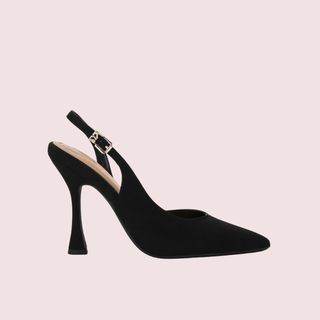 flat lay image of black slingback heels