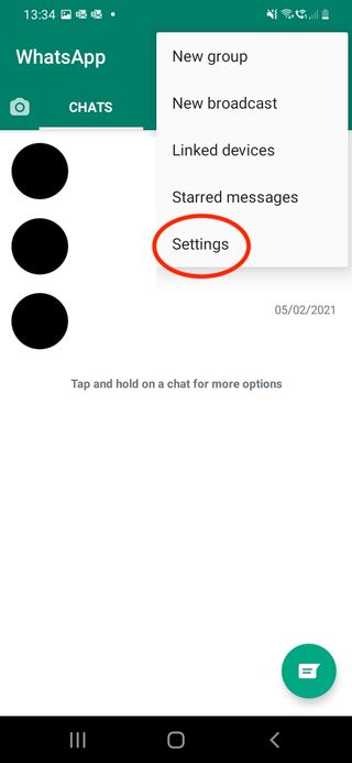 screenshot of WhatsApp settings option