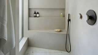 a wet room design with tadelakt walls