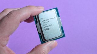 Intel Core Ultra 5 250K Plus desktop processor held in hand