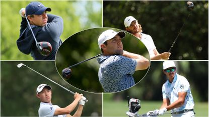 Five golfers in a montage