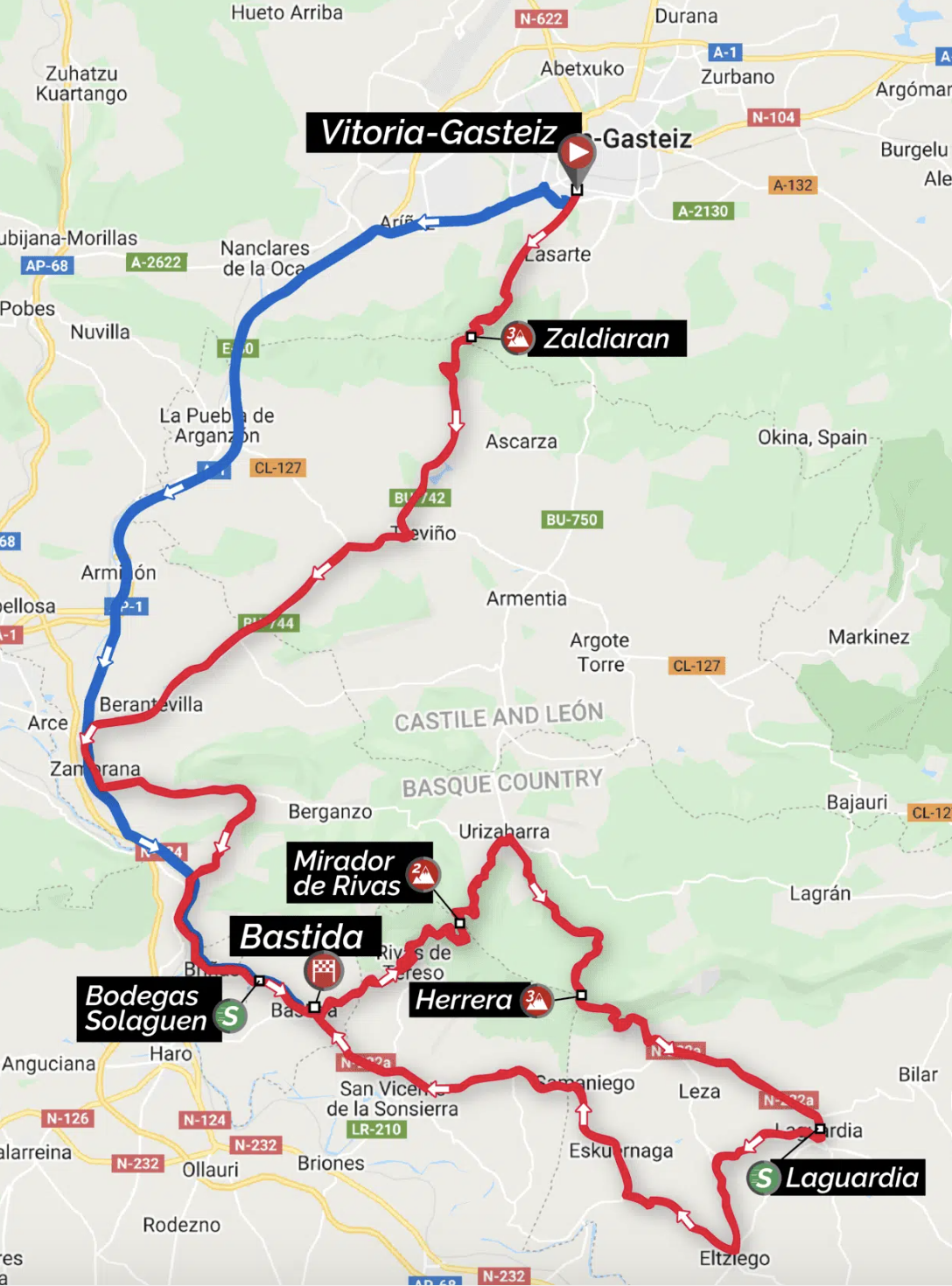 Route map for stage 1 of 2022 Itzulia Women