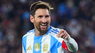 Lionel Messi of Argentina celebrates after scoring the team's third goal during the South American FIFA World Cup 2026. (Photo by Marcelo Endelli/Getty Images)