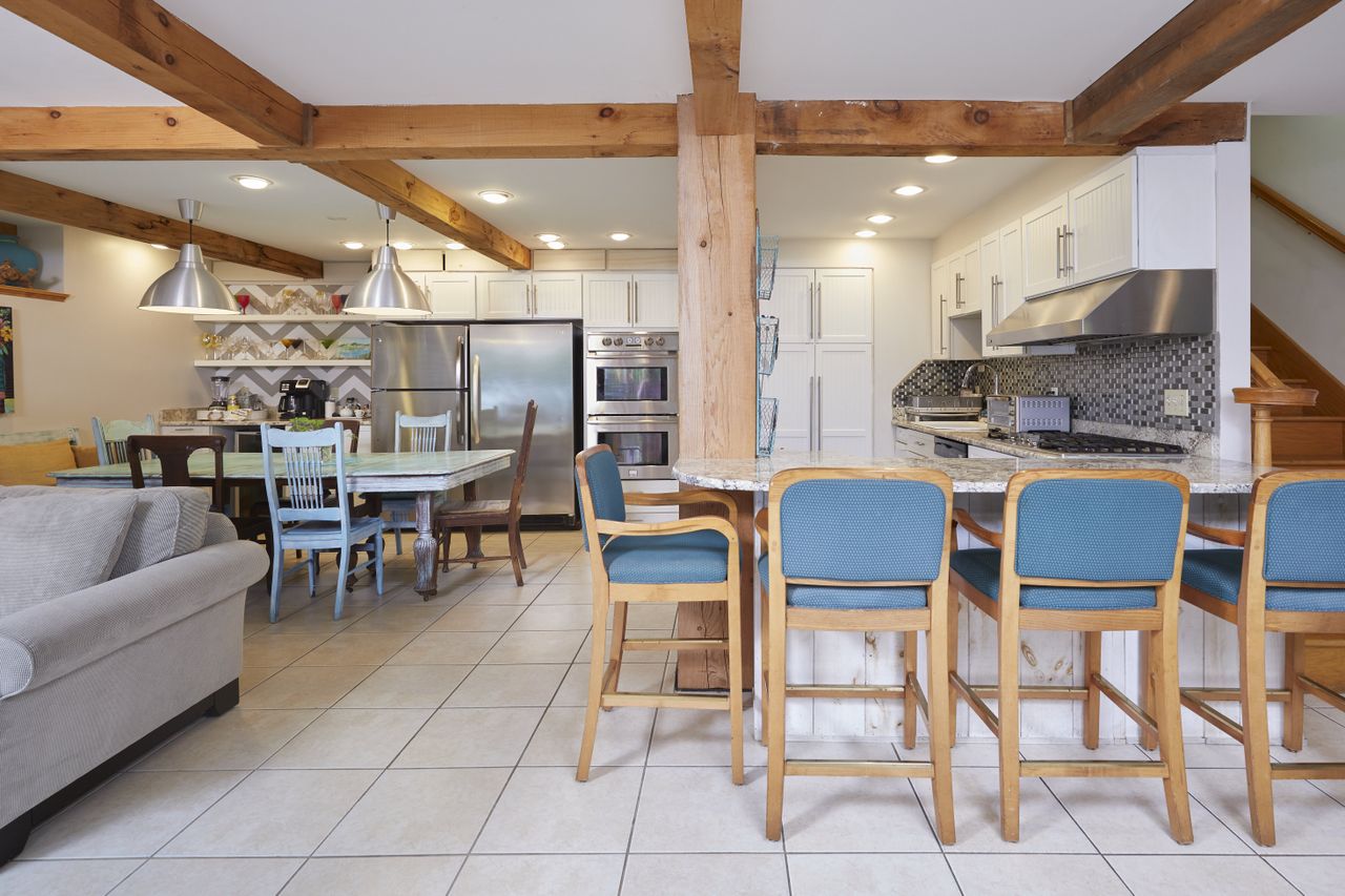 A dated open plan living area