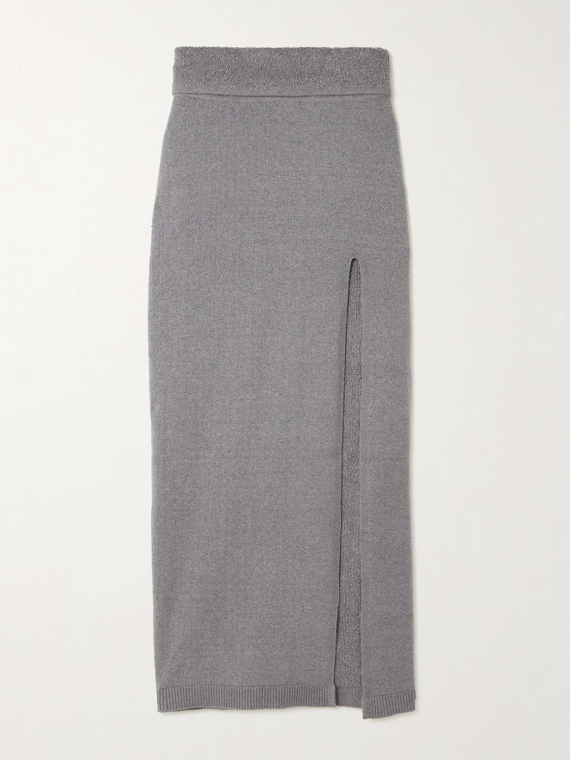 Textured Knit High Slit Long Skirt - Dark Heather Gray