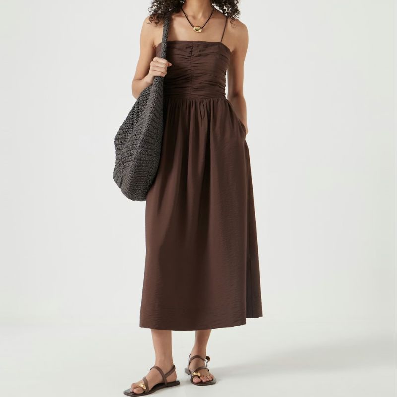 Hush Air Flow Strappy Gathered Midi Dress on model