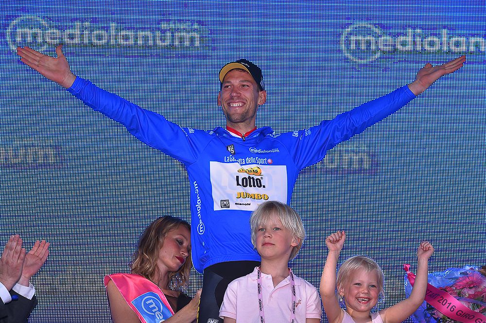 Maarten Tjallingii Team LottoNl-Jumbo leads the combativity and mountains classifications.