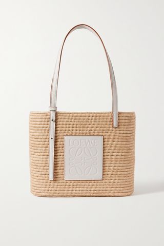 + Paula's Ibiza Small Leather-Trimmed Woven Raffia Tote