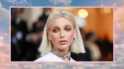 Emma Chamberlain attends The 2022 Met Gala Celebrating "In America: An Anthology of Fashion" at The Metropolitan Museum of Art on May 02, 2022 in New York City / in a cloud template
