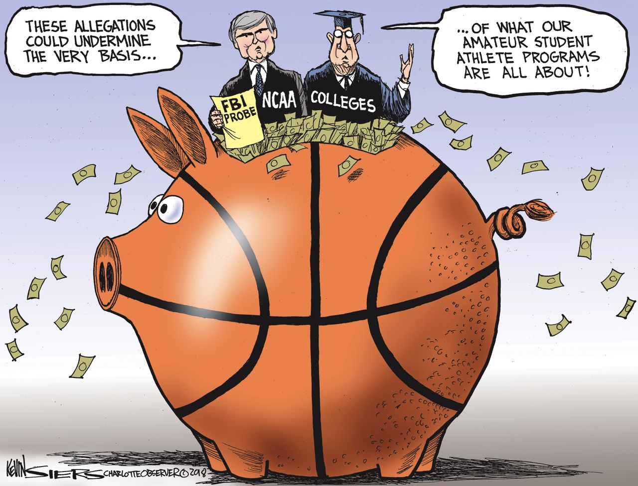 Political cartoon U.S. NCAA FBI probe corruption