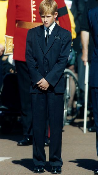 A young Prince Harry at Diana's funeral