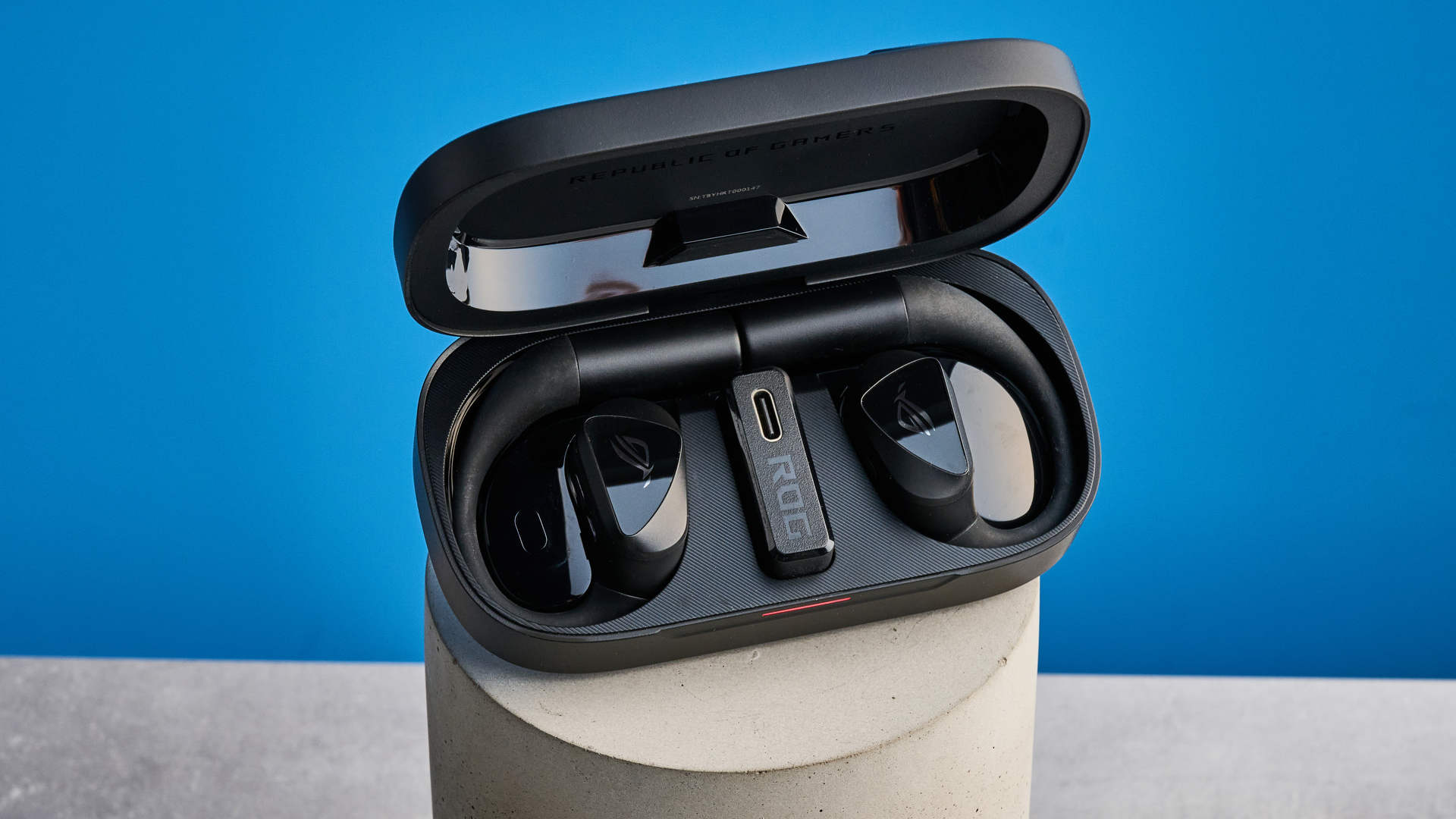 Black Asus ROG Cetra Open Wireless open earbuds for gaming