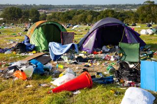 Abandoned tents and rubbish after the Glastonbury Festival